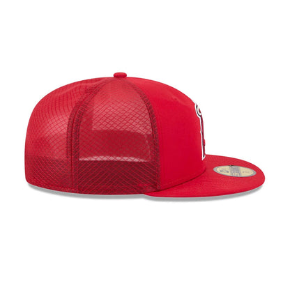Pictured is this MLB Batting Practice 2026 LA Angels 59FIFTY Fitted cap in red. 6
