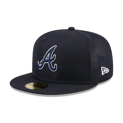 Pictured is this MLB Batting Practice 2026 Atlanta Braves 59FIFTY Fitted cap in navy. 1