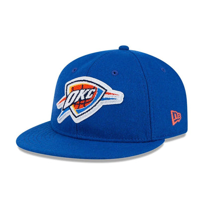 Pictured is this NBA Chenille Woven Oklahoma City Thunder Retro Crown 9FIFTY cap in blue. 5