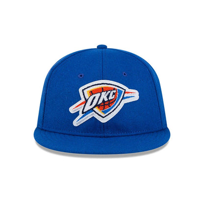Pictured is this NBA Chenille Woven Oklahoma City Thunder Retro Crown 9FIFTY cap in blue. 4