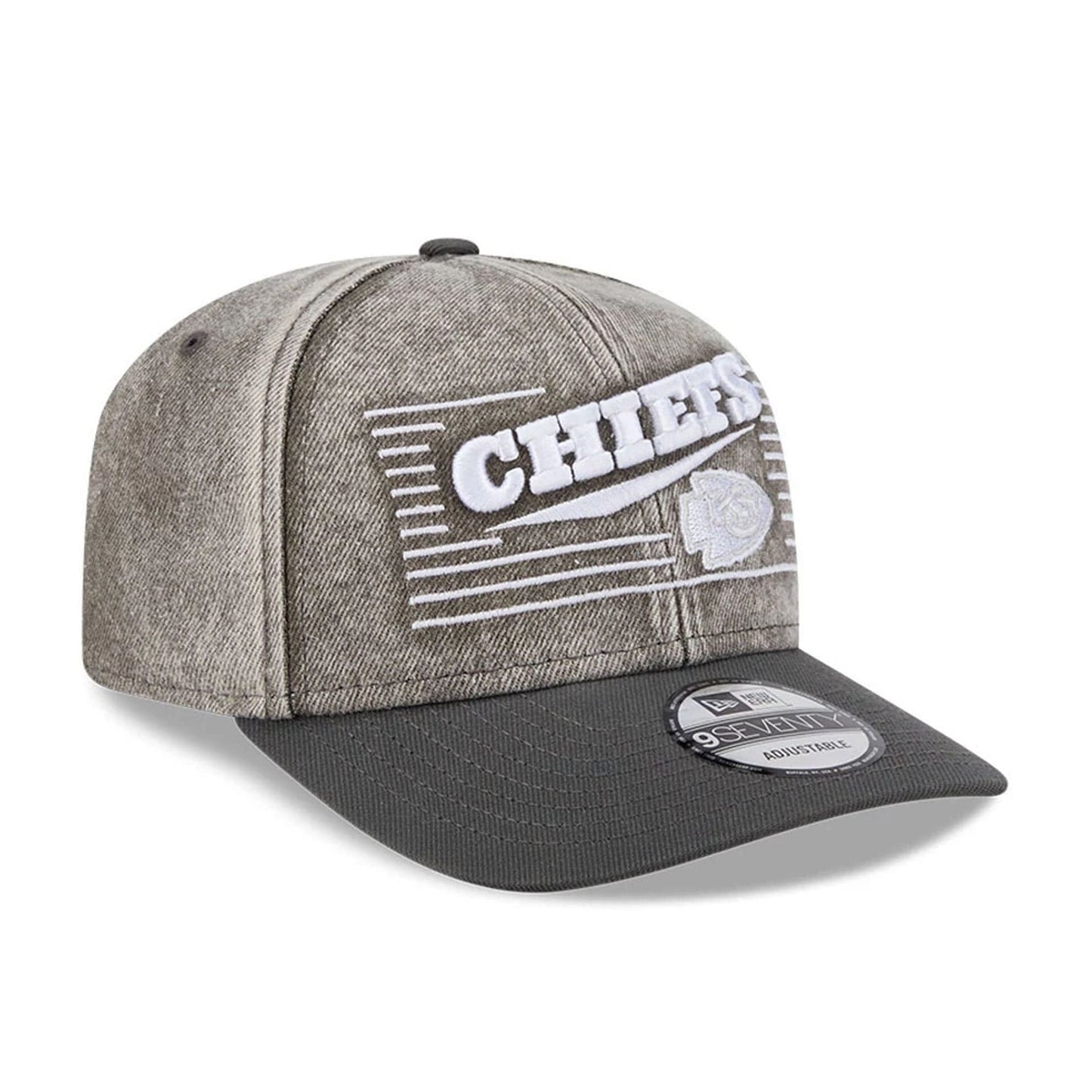 Pictured is this NFL Washed Denim Kansas City Chiefs 9SEVENTY Stretch Snap cap in dark grey. 3