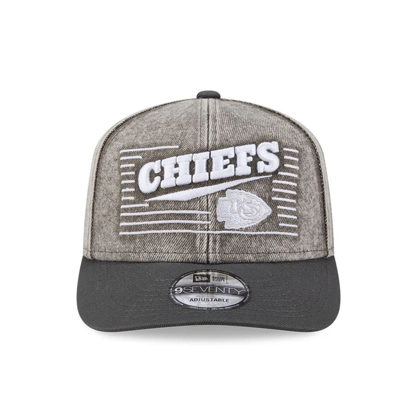 Pictured is this NFL Washed Denim Kansas City Chiefs 9SEVENTY Stretch Snap cap in dark grey. 2