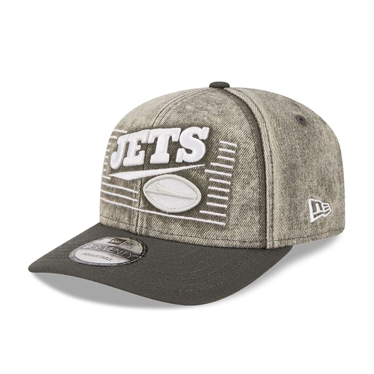 Pictured is this NFL Washed Denim New York Jets 9SEVENTY Stretch Snap cap in dark grey. 1