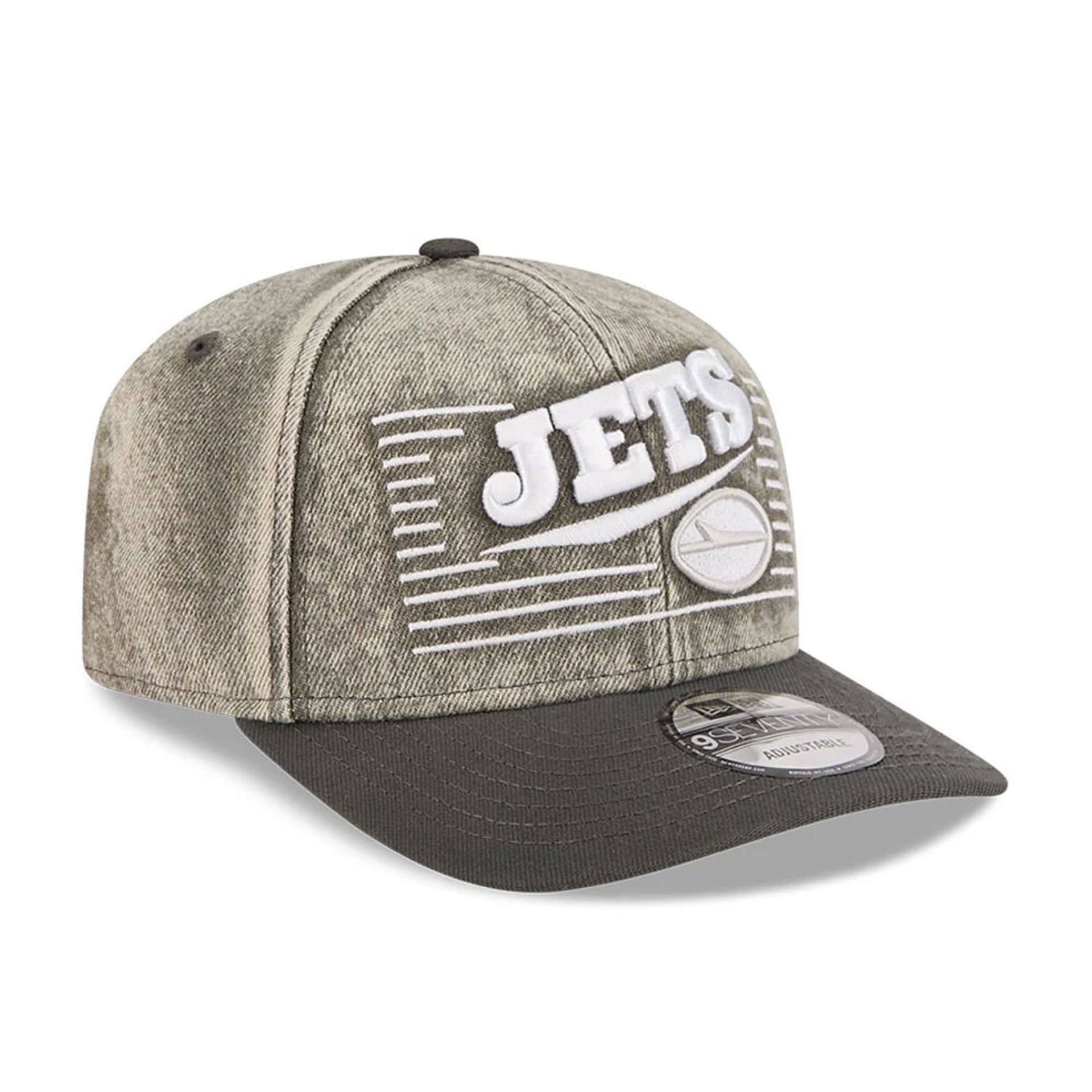 Pictured is this NFL Washed Denim New York Jets 9SEVENTY Stretch Snap cap in dark grey. 3