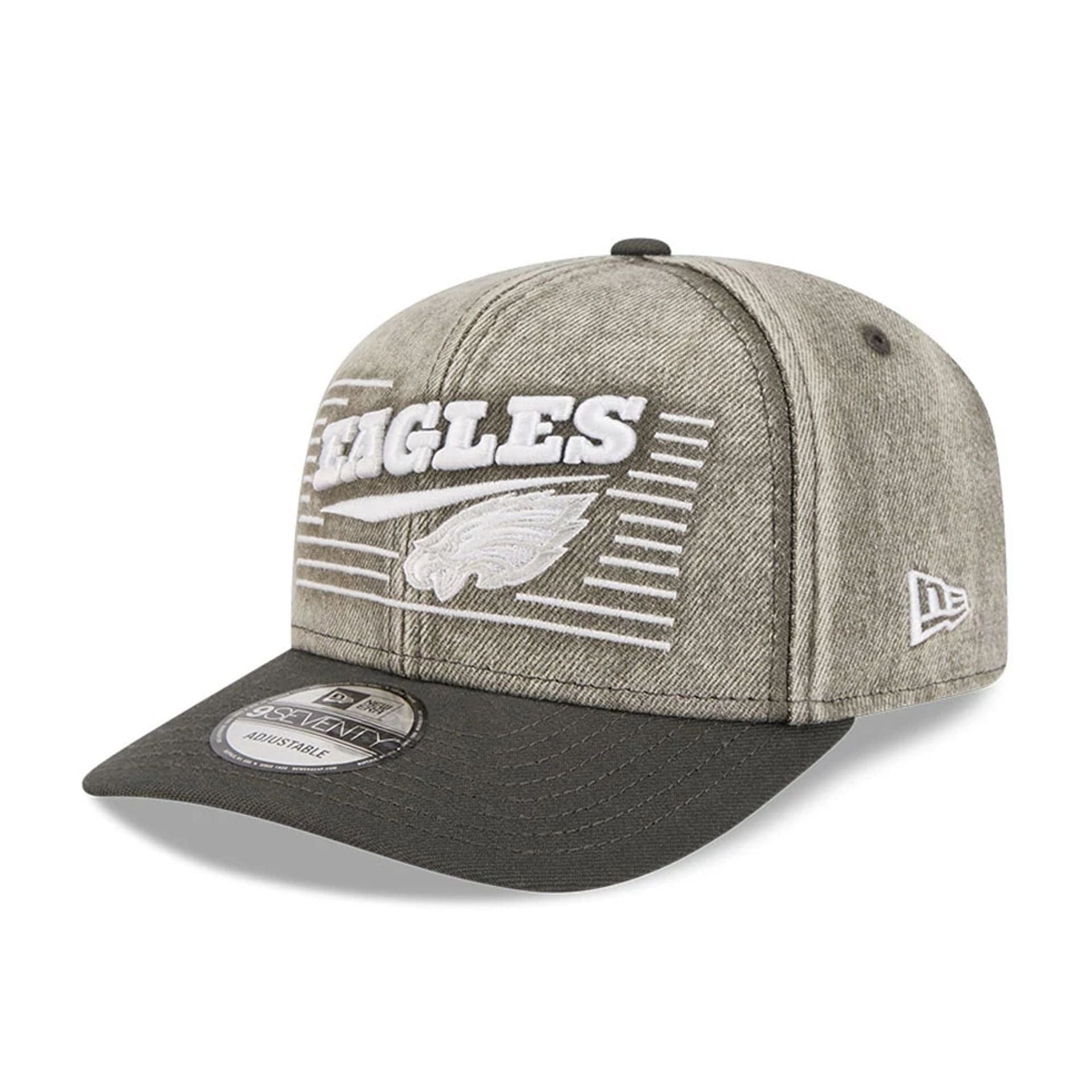 Pictured is this NFL Washed Denim Philadelphia Eagles 9SEVENTY Stretch Snap cap in dark grey. 1