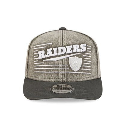 Pictured is this NFL Washed Denim Las Vegas Raiders 9SEVENTY Stretch Snap cap in dark grey. 2