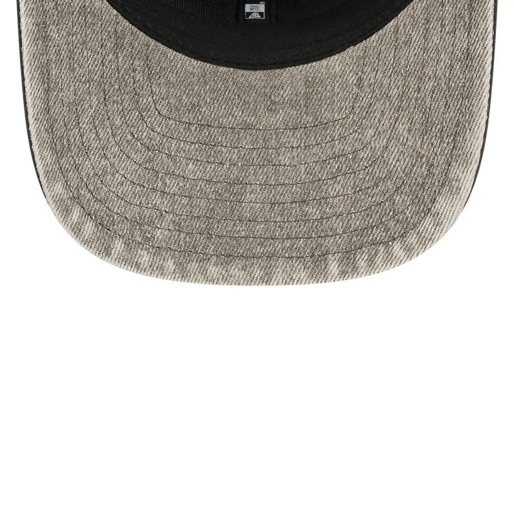 Pictured is this NFL Washed Denim Las Vegas Raiders 9SEVENTY Stretch Snap cap in dark grey. 7