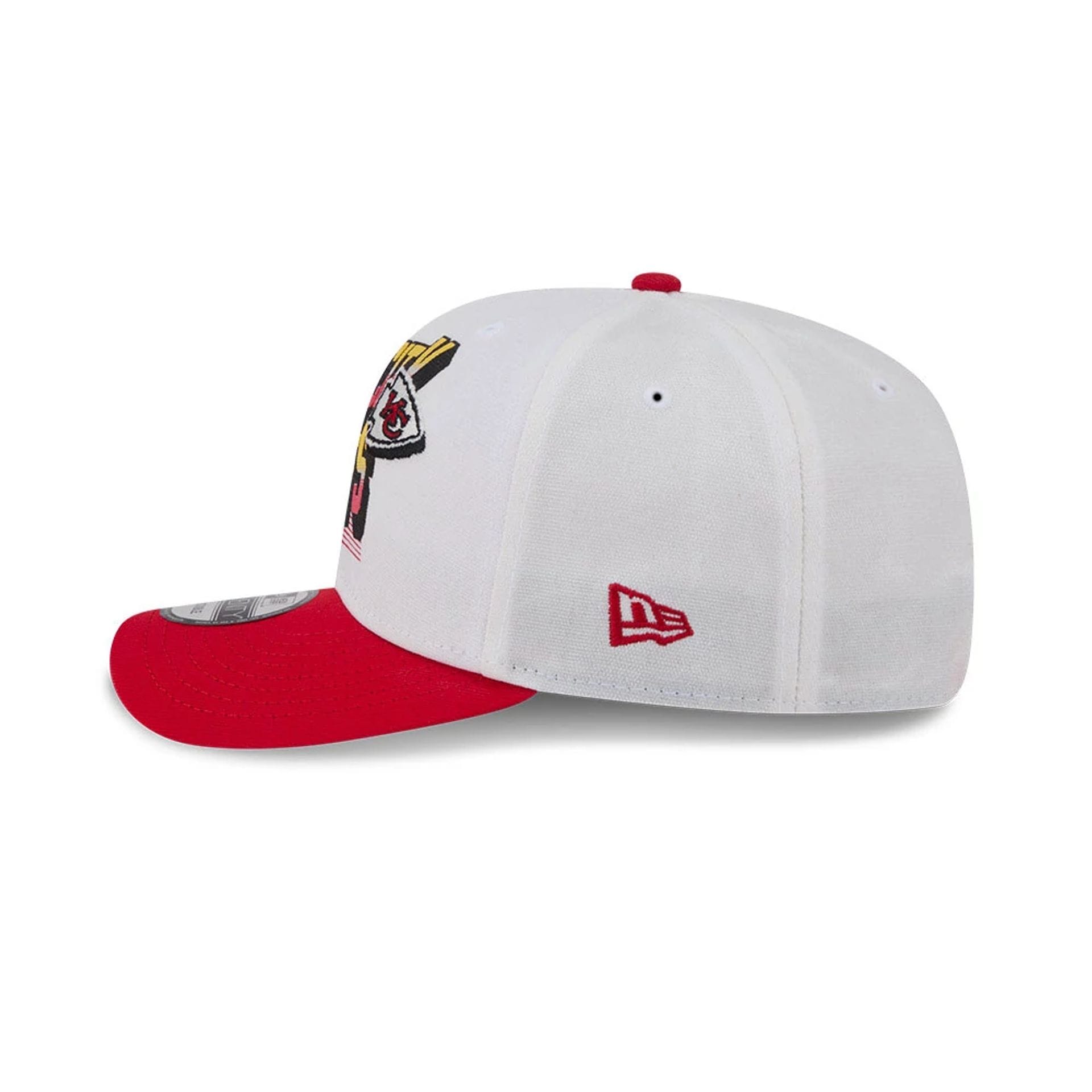 Pictured is this NFL Duck Cloth Kansas City Chiefs 9SEVENTY Stretch Snap cap in white. 5
