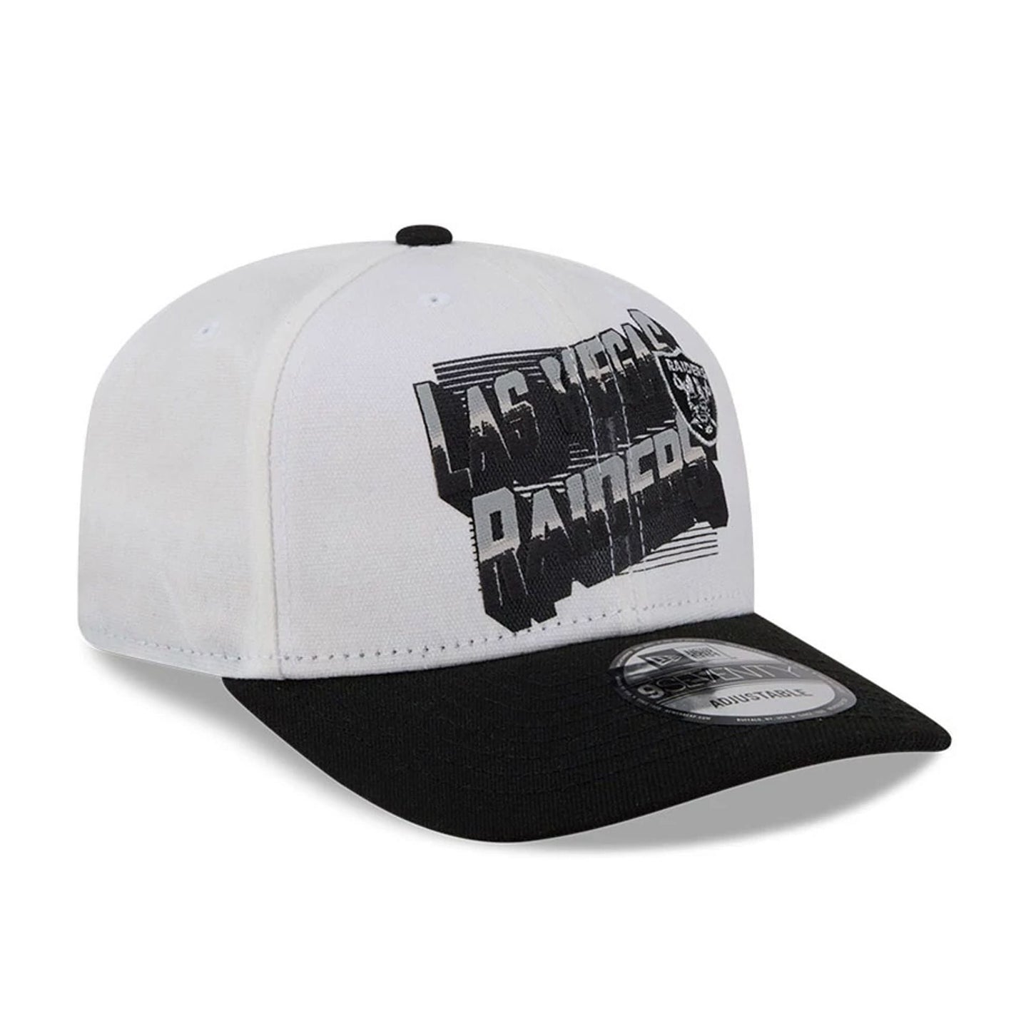 Pictured is this NFL Duck Cloth Las Vegas Raiders 9SEVENTY Stretch Snap cap in white. 4