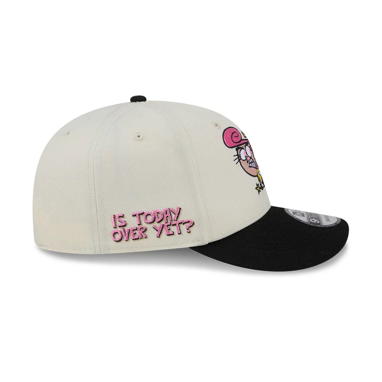 Pictured is this Nickelodeon Fairly Oddparents Is Today Over Yet 9FIFTY Snapback cap in white. 5
