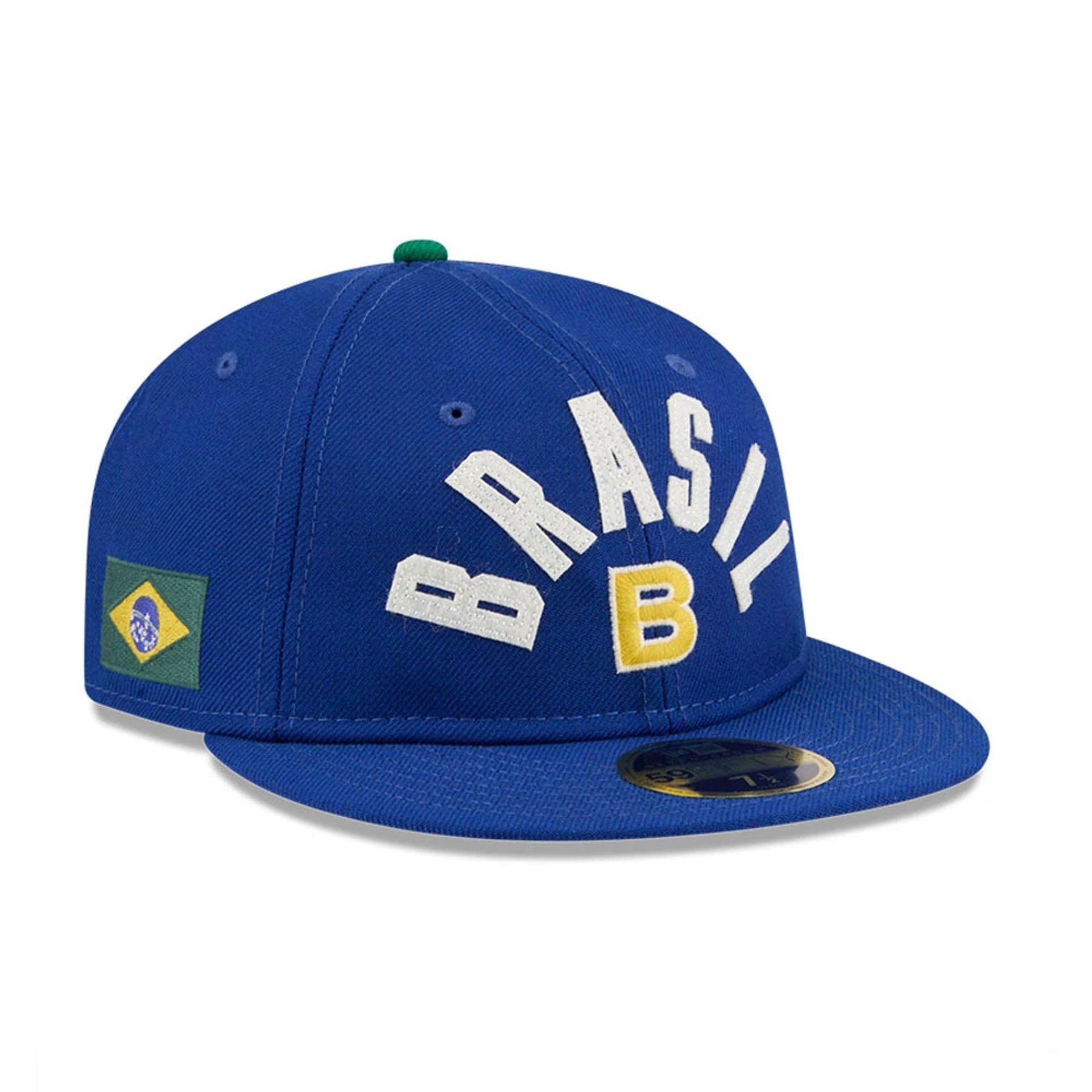 Pictured is this WBC Classical Script Brazil Retro Crown 59FIFTY Fitted cap in blue. 1