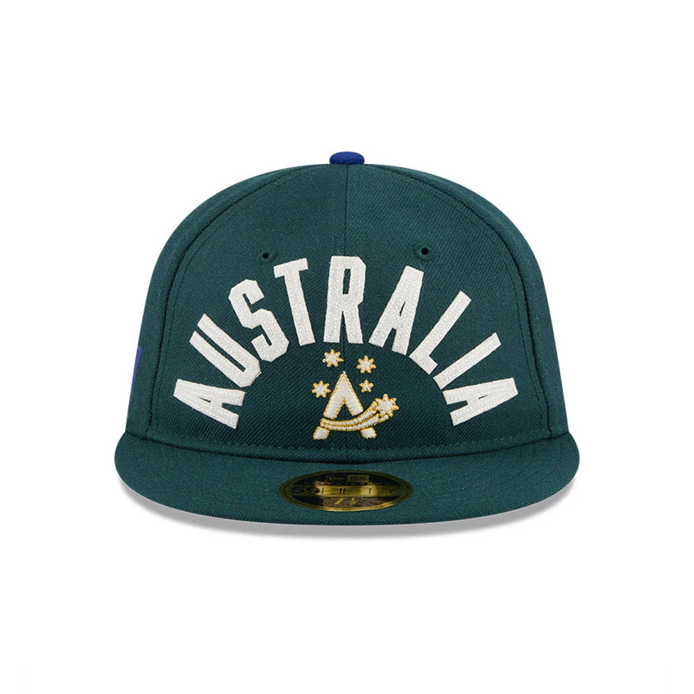 Pictured is this WBC Classical Script Australia Retro Crown 59FIFTY Fitted cap in dark green. 3