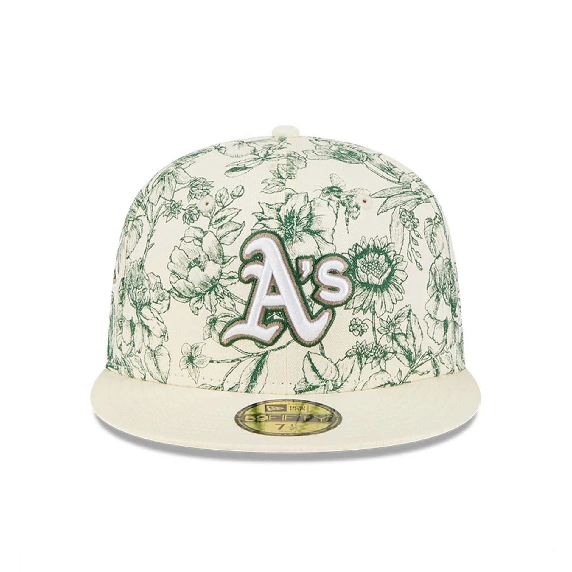 Pictured is this MLB Spring Floral Athletics 59FIFTY Fitted cap in white. 2