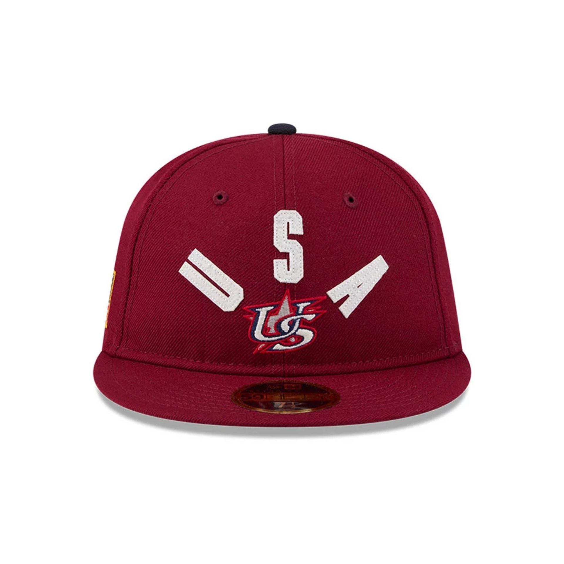 Pictured is this WBC Classical Script USA Retro Crown 59FIFTY Fitted cap in Dark Red. 3