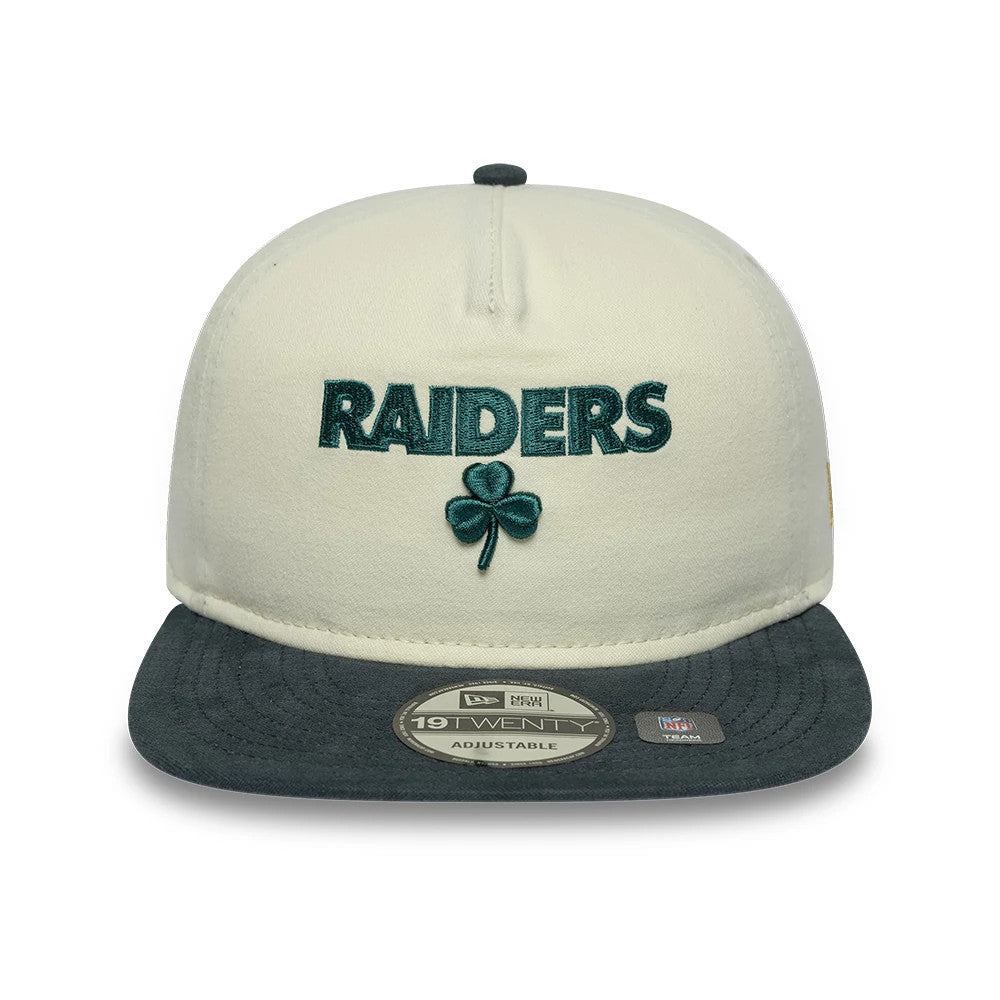 Pictured is this NFL Metallic Logo Las Vegas Raiders 19TWENTY cap in cream. 3