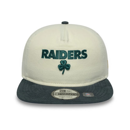 Pictured is this NFL Metallic Logo Las Vegas Raiders 19TWENTY cap in cream. 3