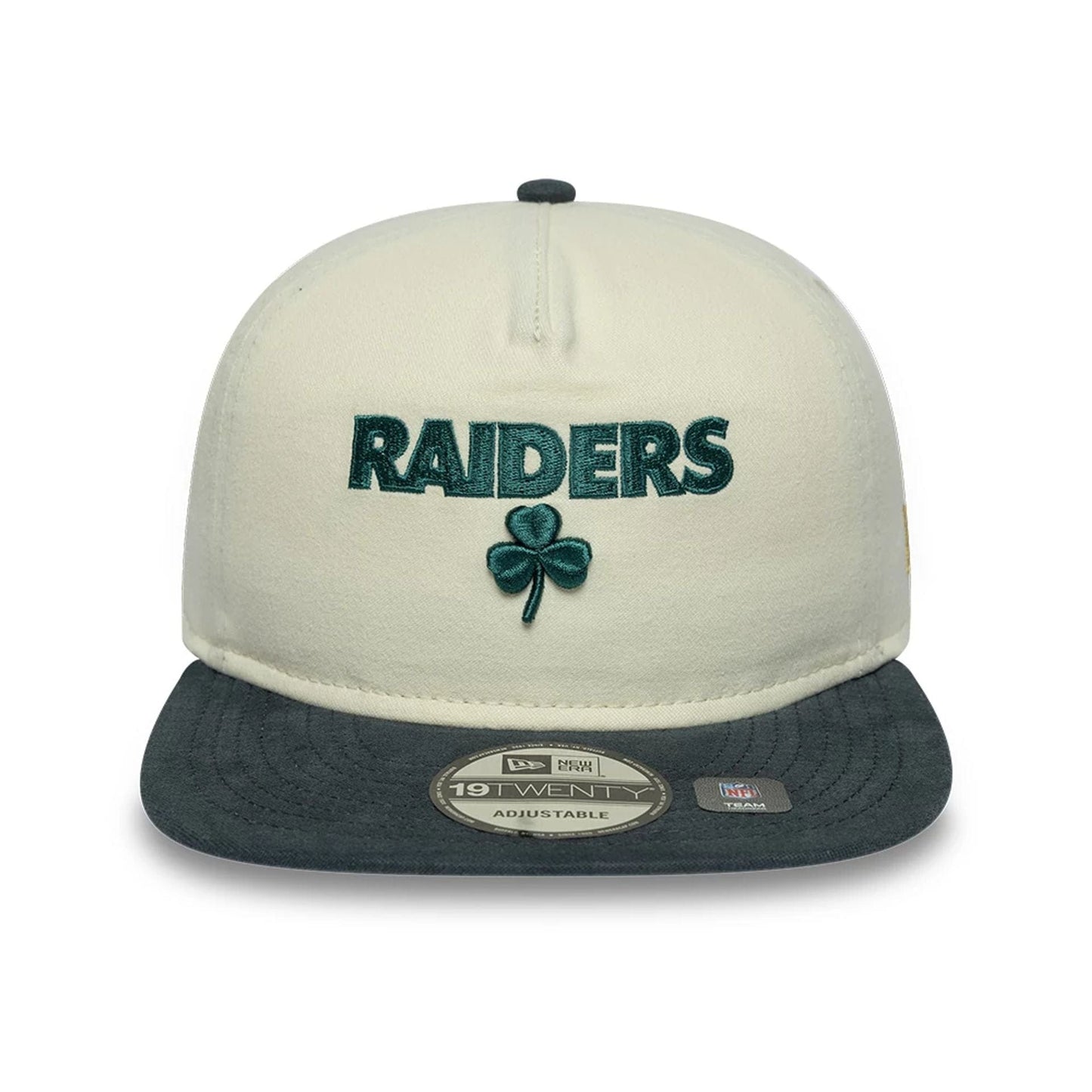 Pictured is this NFL Metallic Logo Las Vegas Raiders 19TWENTY cap in cream. 3