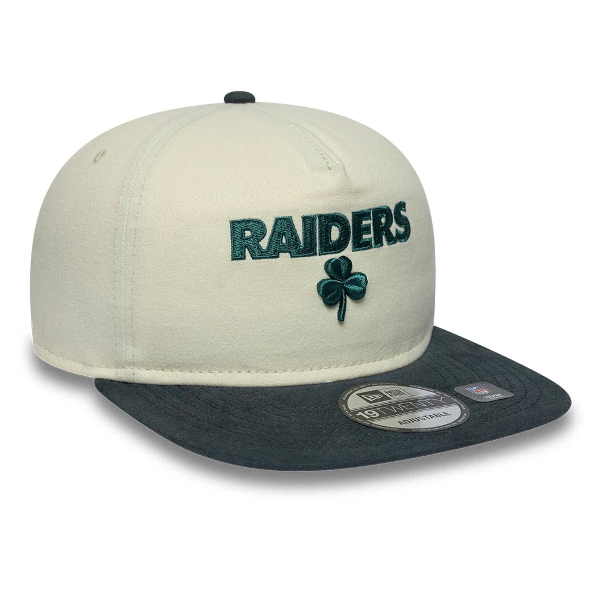 Pictured is this NFL Metallic Logo Las Vegas Raiders 19TWENTY cap in cream. 4