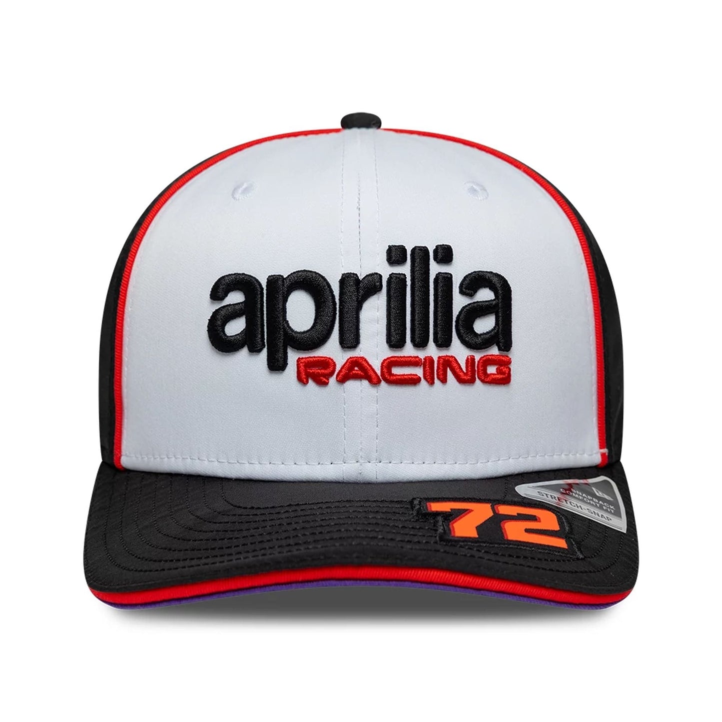Pictured is this Aprilia Replica Marco Bezzecchi 9SEVENTY Stretch Snap cap in white. 3
