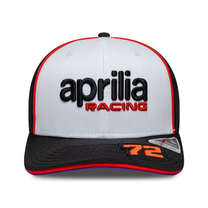 Pictured is this Aprilia Replica Marco Bezzecchi 9SEVENTY Stretch Snap cap in white. 3