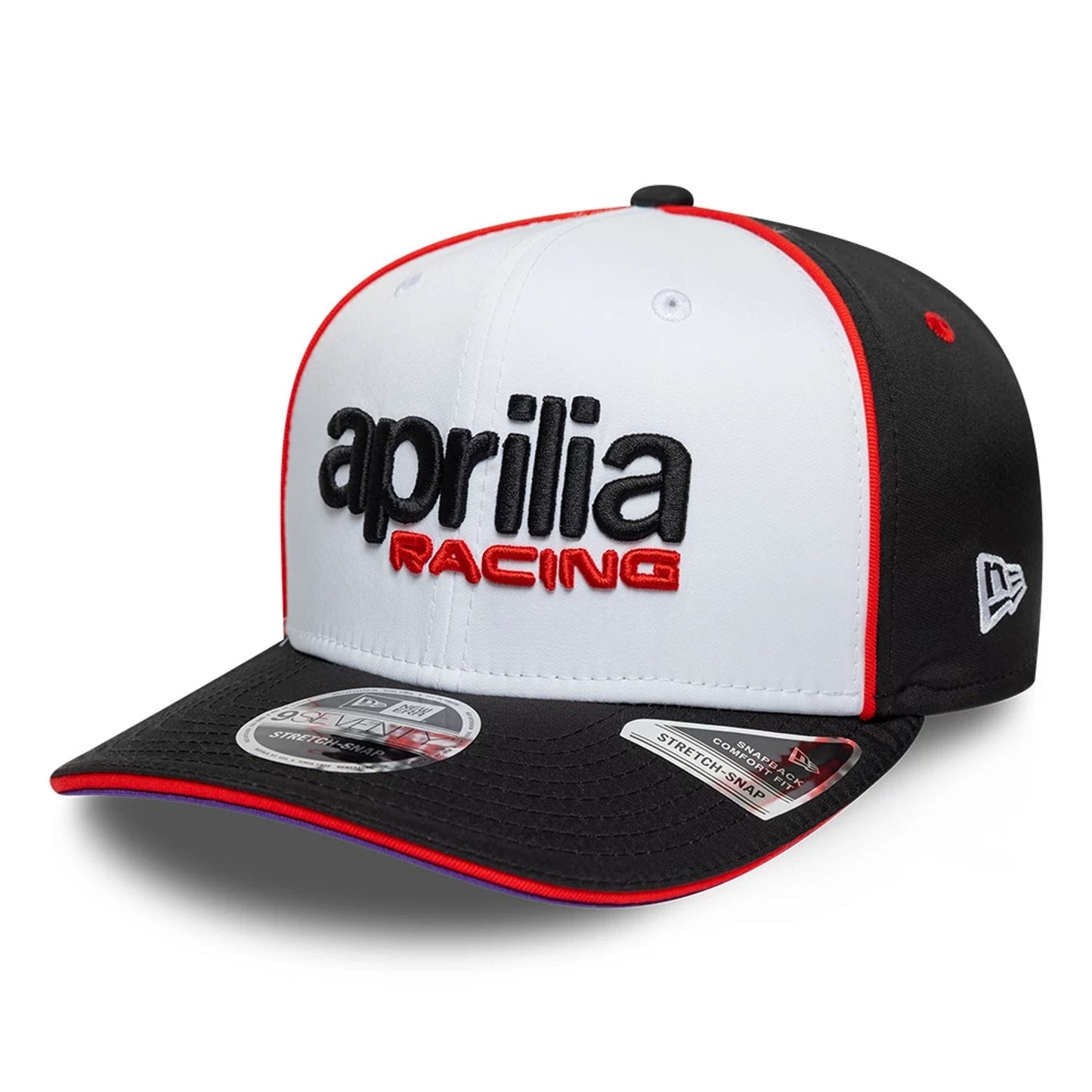 Pictured is this Aprilia Team 9SEVENTY Stretch Snap cap in white. 5