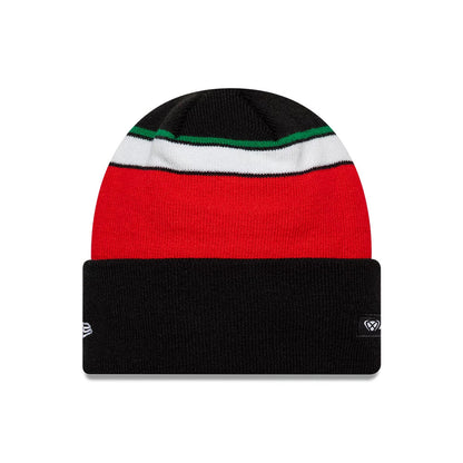 Pictured is this Aprilia Team Cuff Knit Beanie hat in black. 2