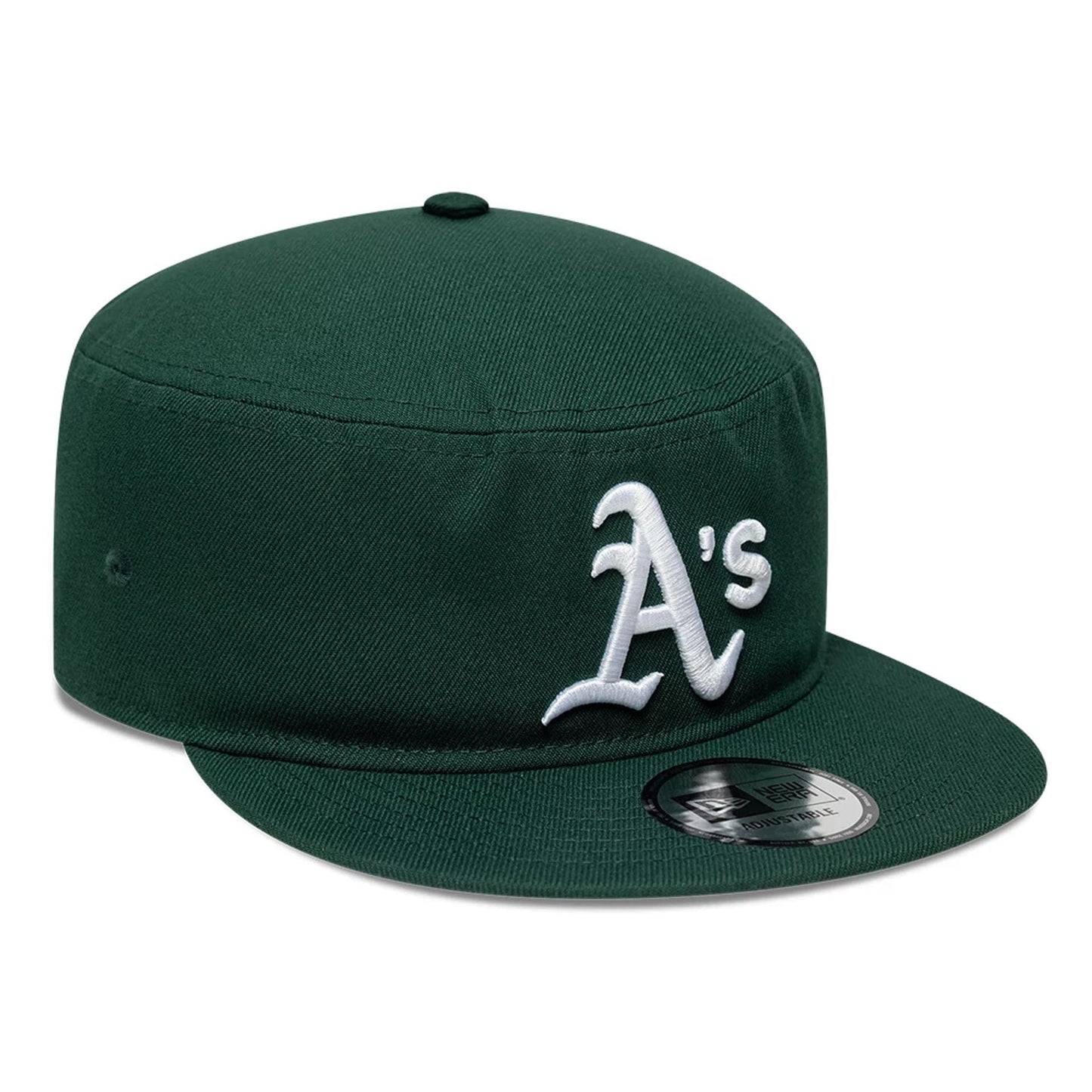 Pictured is this MLB Poly Athletics Pillbox Adjustable cap in dark green. 3