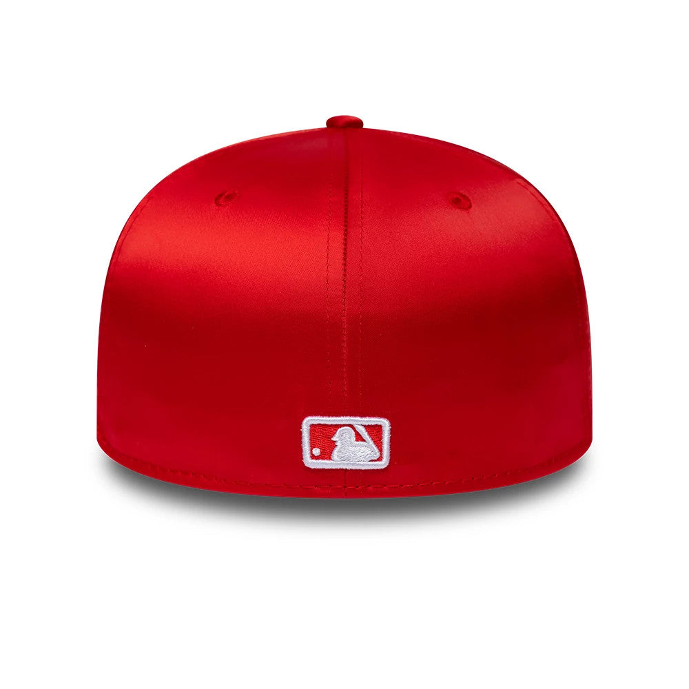Pictured is this MLB Satin New York Yankees 59FIFTY Fitted cap in red. 6