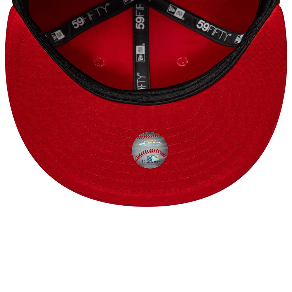 Pictured is this MLB Satin New York Yankees 59FIFTY Fitted cap in red. 7
