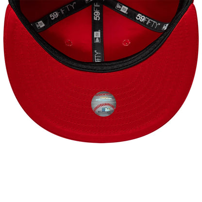 Pictured is this MLB Satin New York Yankees 59FIFTY Fitted cap in red. 7