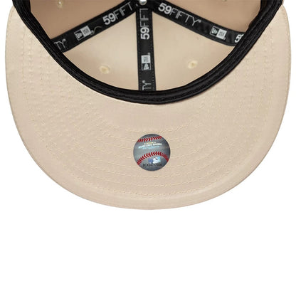 Pictured is this MLB Satin LA Dodgers 59FIFTY Fitted cap in cream. 5