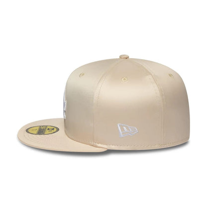 Pictured is this MLB Satin LA Dodgers 59FIFTY Fitted cap in cream. 6