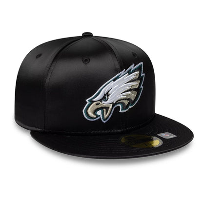 Pictured is this NFL Satin Philadelphia Eagles 59FIFTY Fitted cap in black. 3