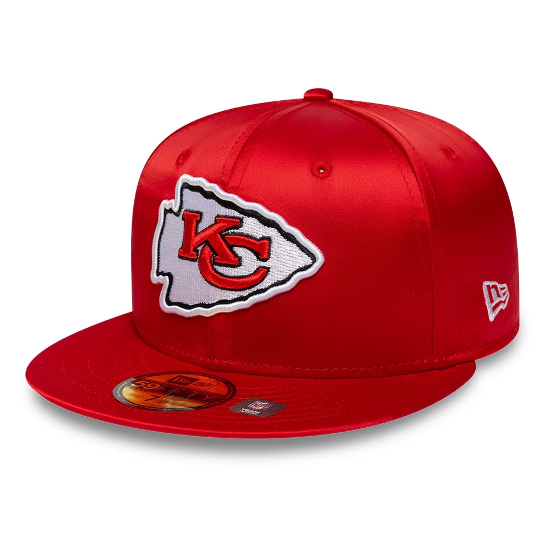 Pictured is this NFL Satin Kansas City Chiefs 59FIFTY Fitted cap in red. 1