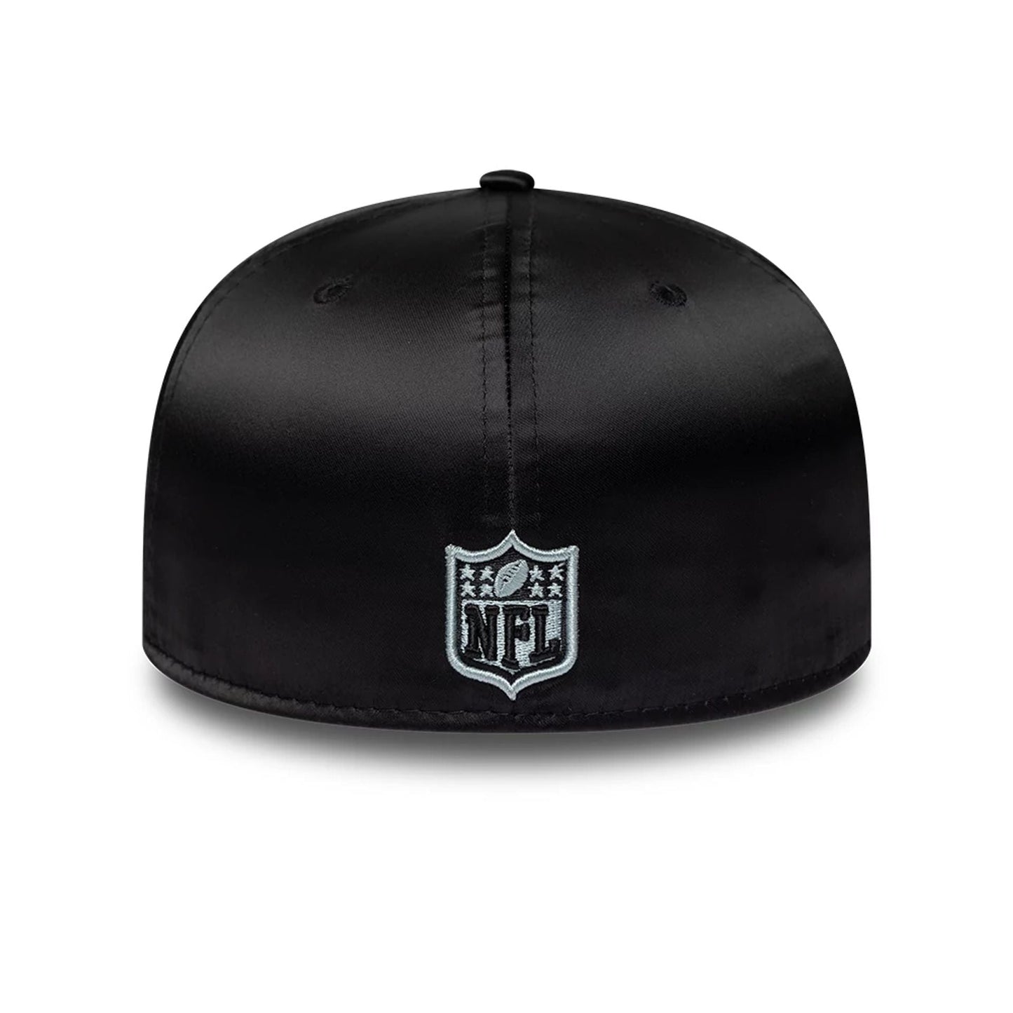 Pictured is this NFL Satin Las Vegas Raiders 59FIFTY Fitted cap in black. 4