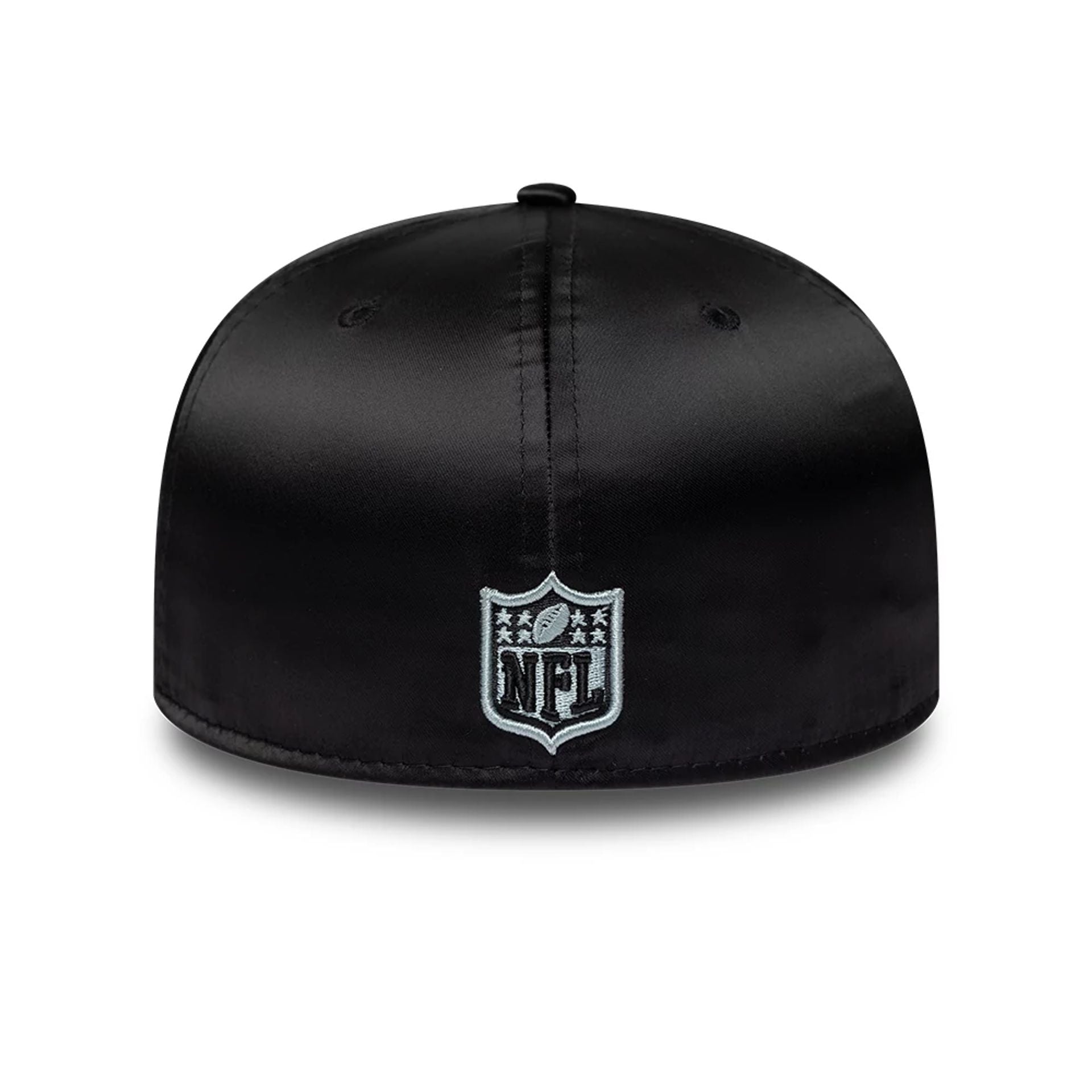 Pictured is this NFL Satin Las Vegas Raiders 59FIFTY Fitted cap in black. 4