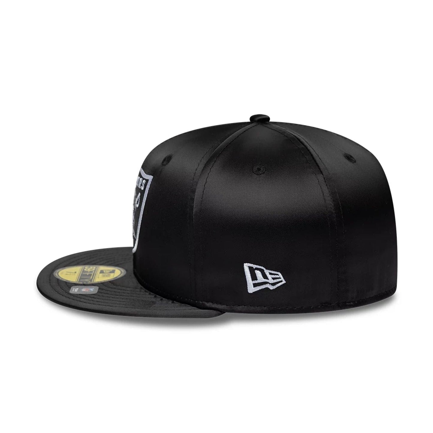 Pictured is this NFL Satin Las Vegas Raiders 59FIFTY Fitted cap in black. 5