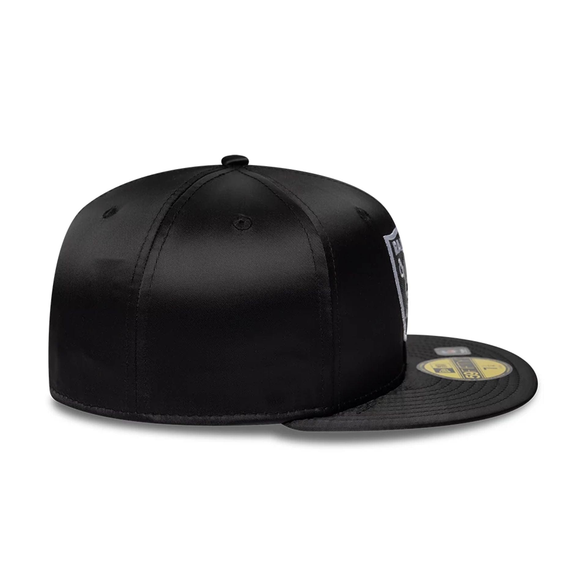 Pictured is this NFL Satin Las Vegas Raiders 59FIFTY Fitted cap in black. 6