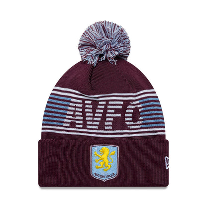 Pictured is this Aston Villa FC Bobble Knit Beanie hat in dark red. 1