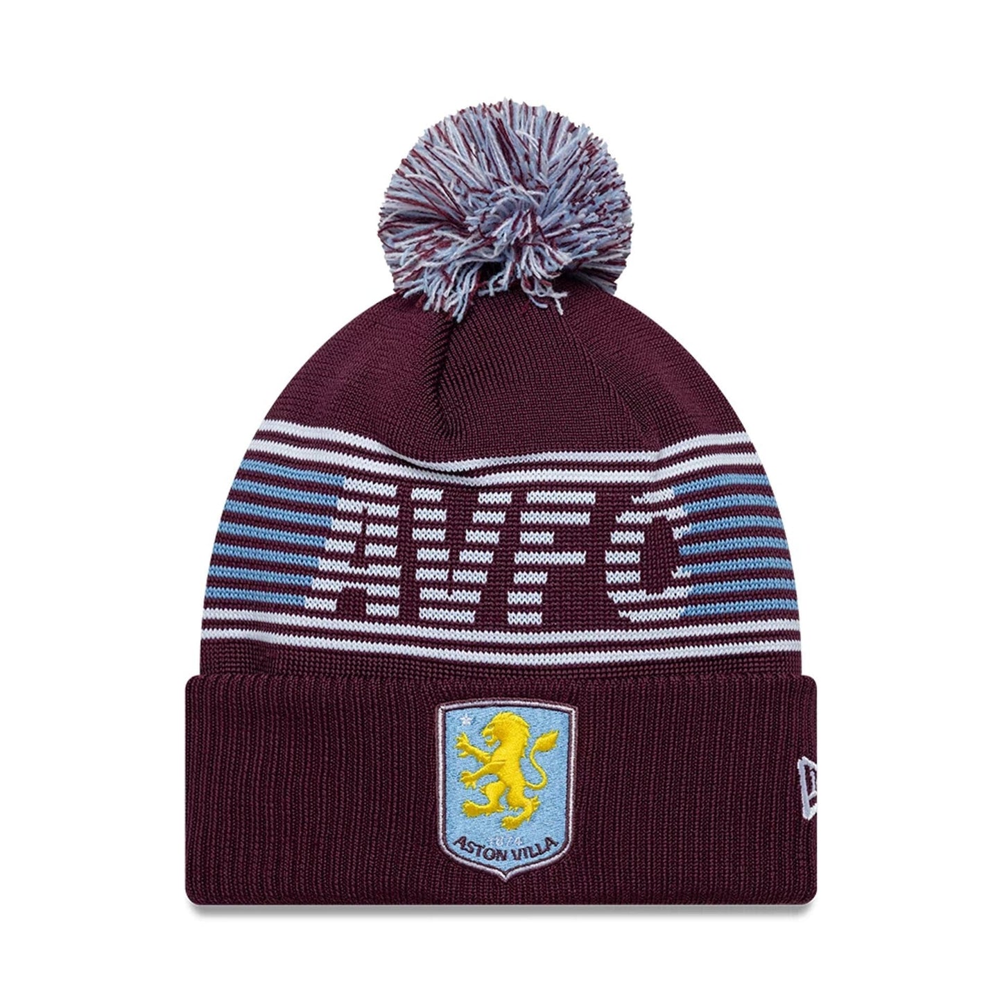 Pictured is this Aston Villa FC Bobble Knit Beanie hat in dark red. 1