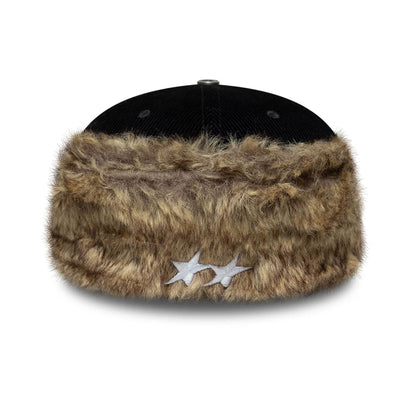 Pictured is this Twojeys X New Era Cord Downflap 59FIFTY Fitted cap in black. 6