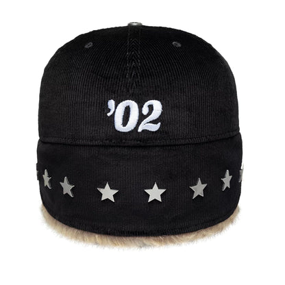 Pictured is this Twojeys X New Era Cord Downflap 59FIFTY Fitted cap in black. 2