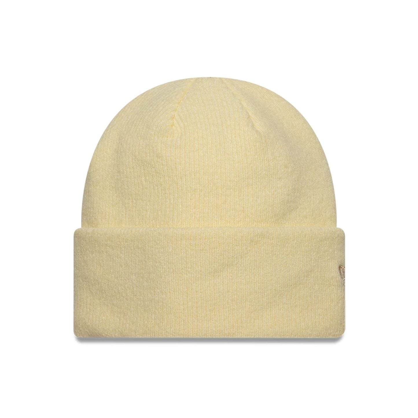 Pictured is this New Era Mohair Wide Cuff Knit Beanie hat in pastel yellow. 1