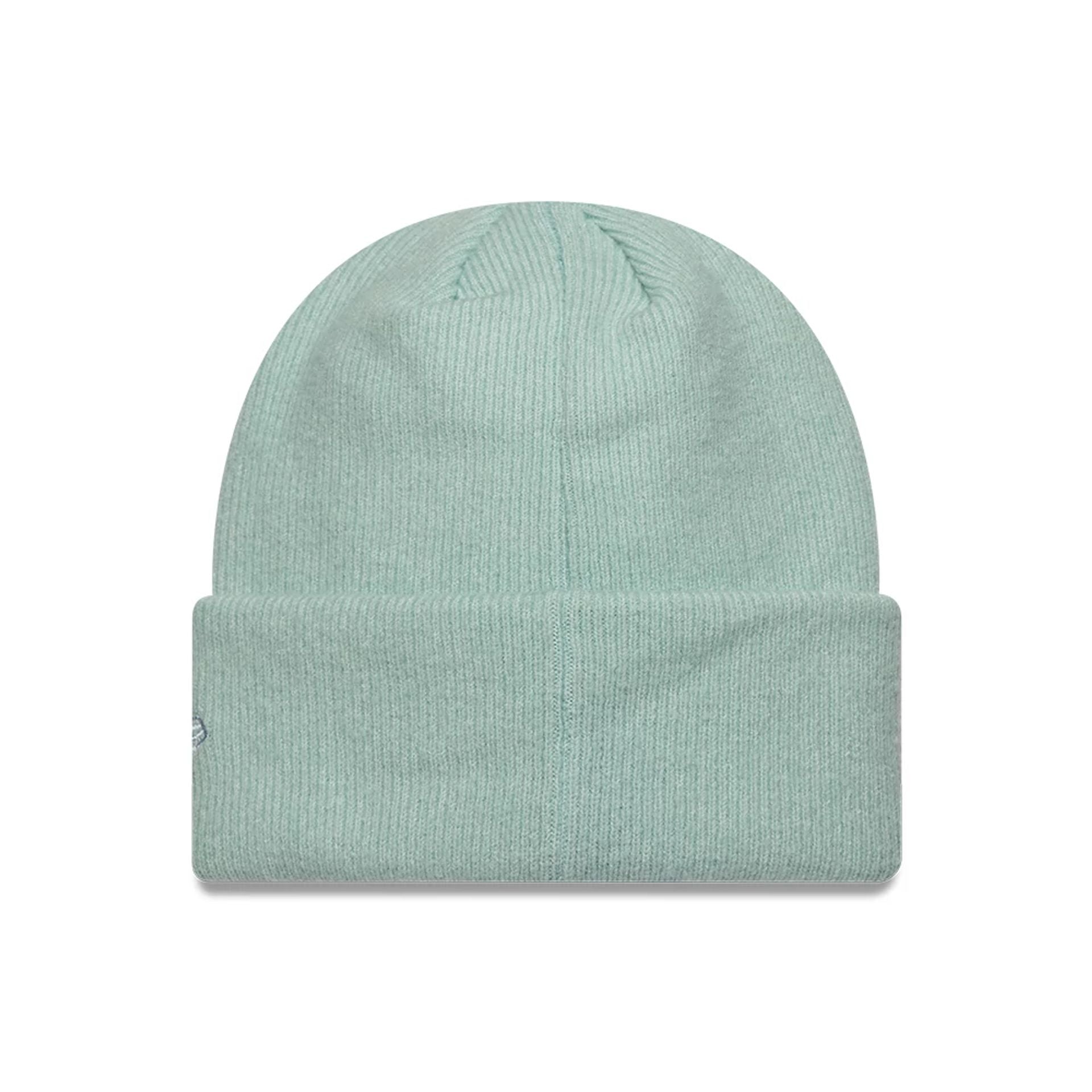 Pictured is this New Era Mohair Wide Cuff Knit Beanie hat in pastel blue. 2