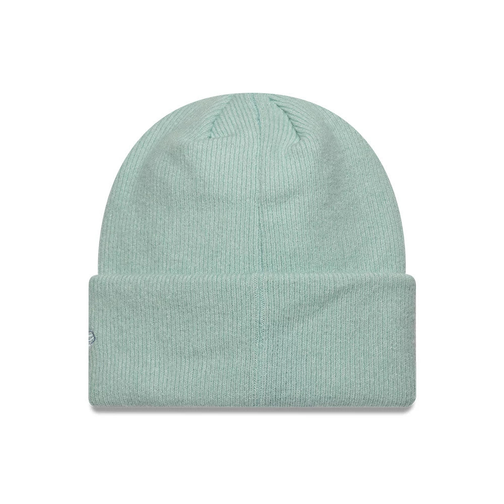 Pictured is this New Era Mohair Wide Cuff Knit Beanie hat in pastel blue. 2