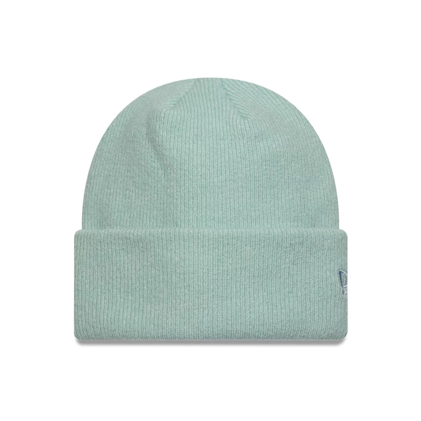 Pictured is this New Era Mohair Wide Cuff Knit Beanie hat in pastel blue. 1