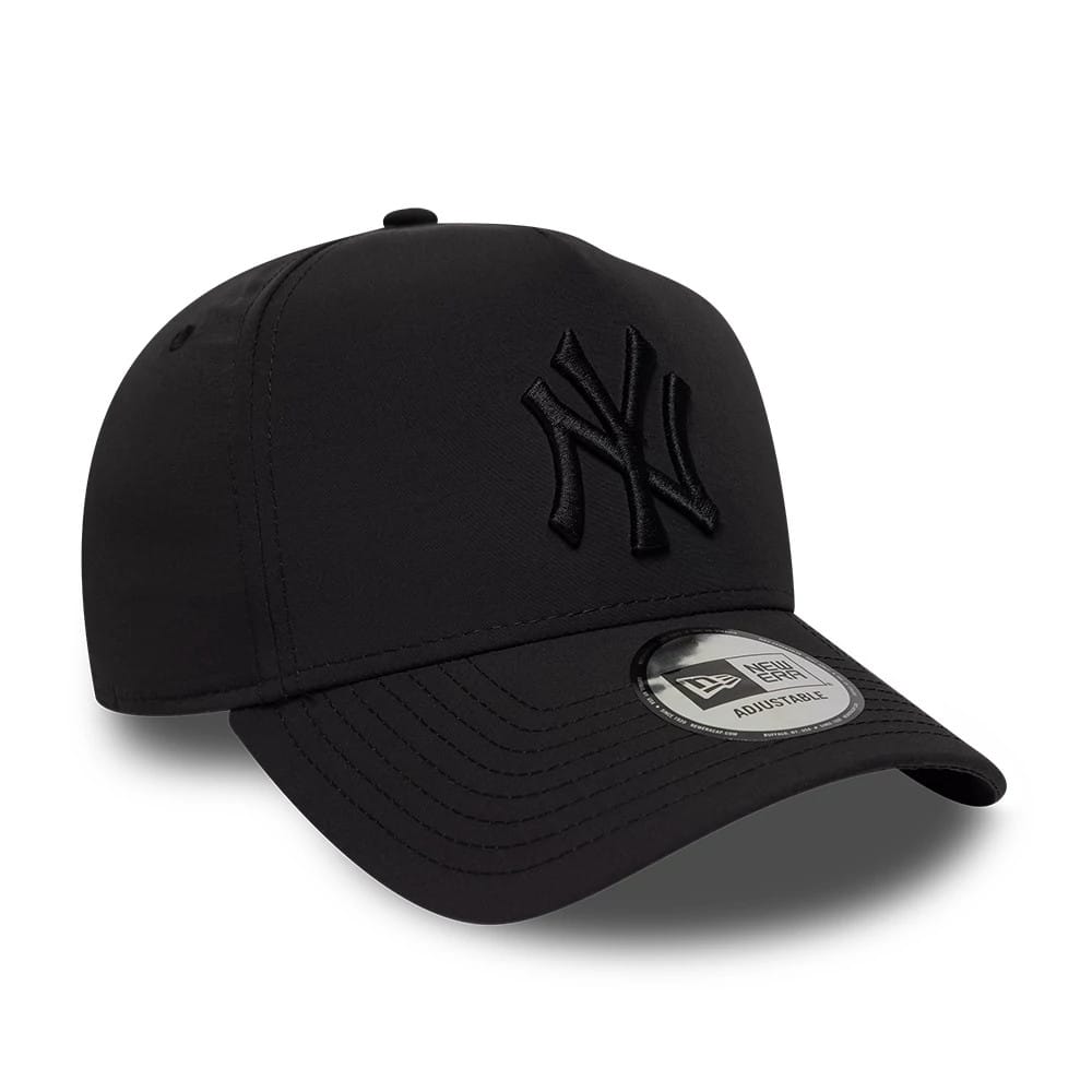 Pictured is this MLB Recycled New York Yankees 9FORTY E-Frame  cap in Black On Black. 3