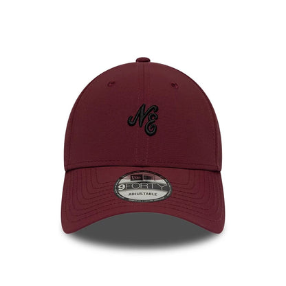 Pictured is this New Era Mini Logo Recycled 9FORTY cap in dark red. 2