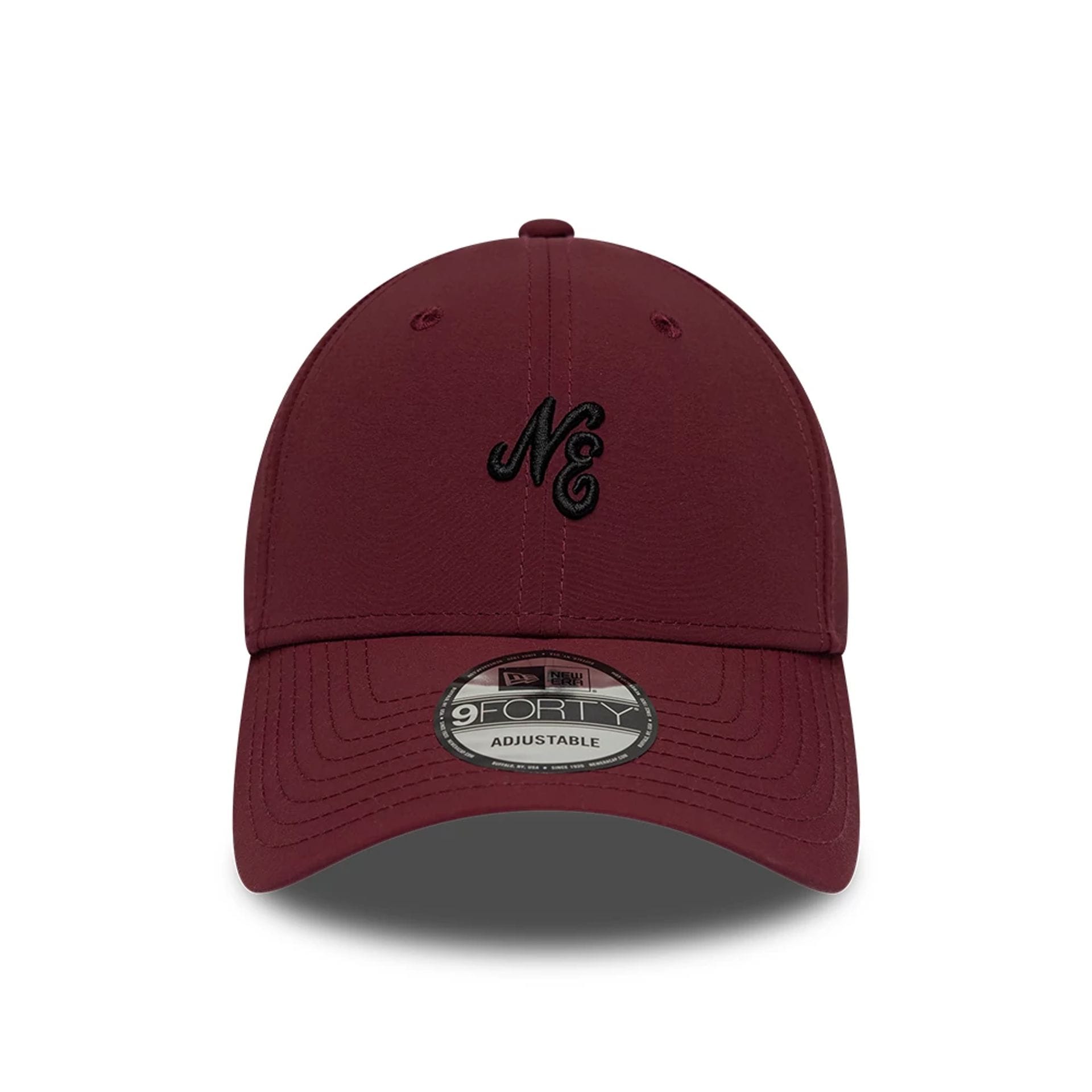 Pictured is this New Era Mini Logo Recycled 9FORTY cap in dark red. 2