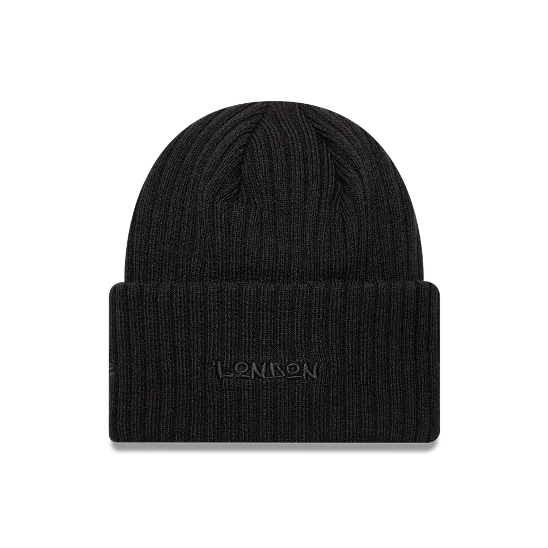 Pictured is this Memphis Grizzlies NBA London Game 2026 Black Cuff Knit Beanie Hat 2